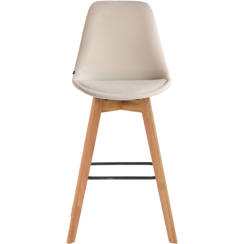 Tabouret de bar scandinave en Velours Blanc crème Bois de chêne Naturel Melvon  - 2