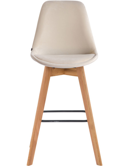 Tabouret de bar scandinave en Velours Blanc crème Bois de chêne Naturel Melvon  - 2