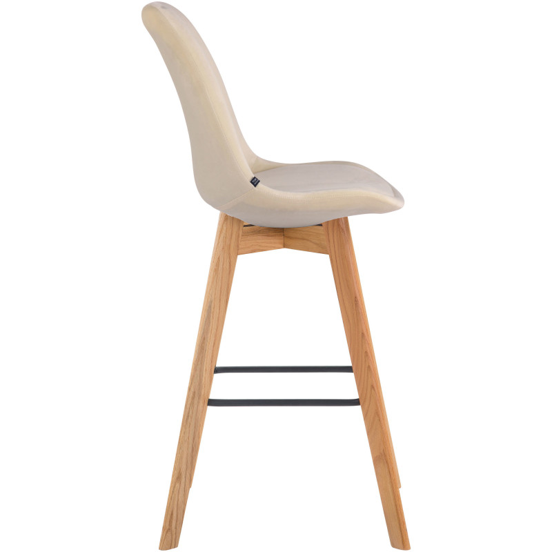 Tabouret de bar scandinave en Velours Blanc crème Bois de chêne Naturel Melvon  - 3