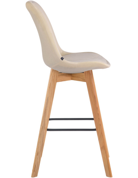Tabouret de bar scandinave en Velours Blanc crème Bois de chêne Naturel Melvon  - 3