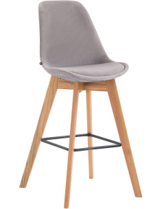 Tabouret de bar scandinave en Velours Gris Bois de chêne Naturel Melvon - 1