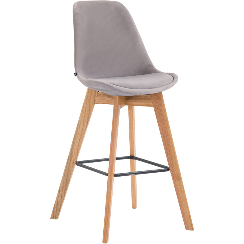 Tabouret de bar scandinave en Velours Gris Bois de chêne Naturel Melvon - 1