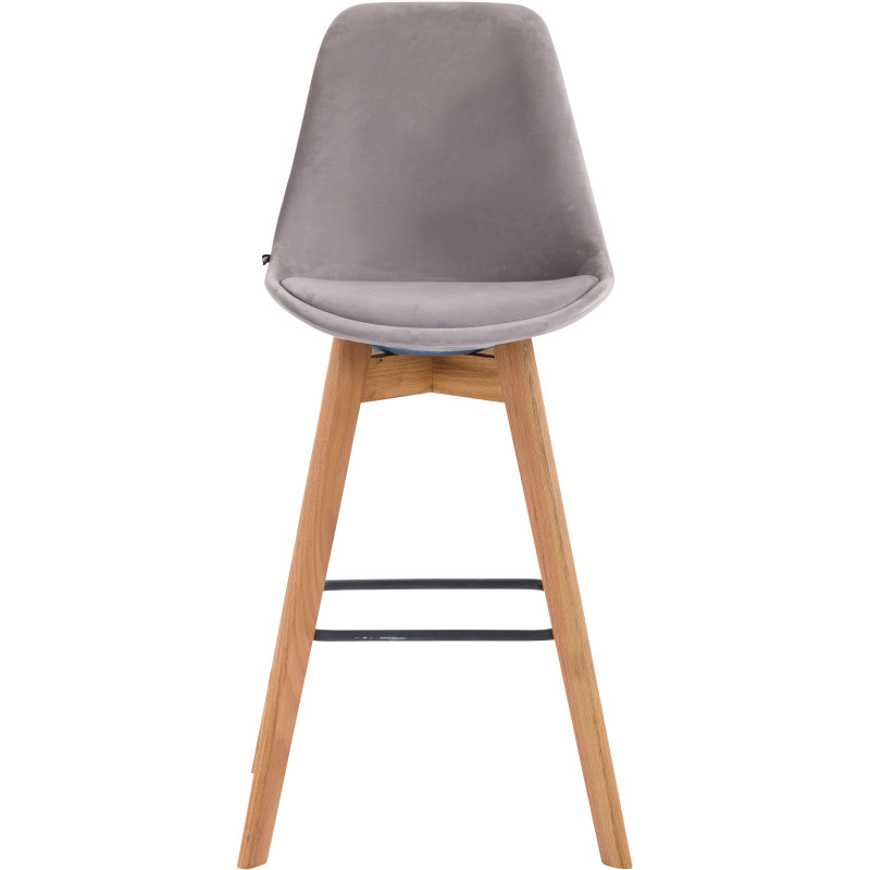 Tabouret de bar scandinave en Velours Gris Bois de chêne Naturel Melvon - 2