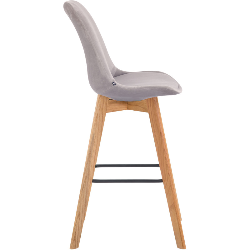 Tabouret de bar scandinave en Velours Gris Bois de chêne Naturel Melvon - 3
