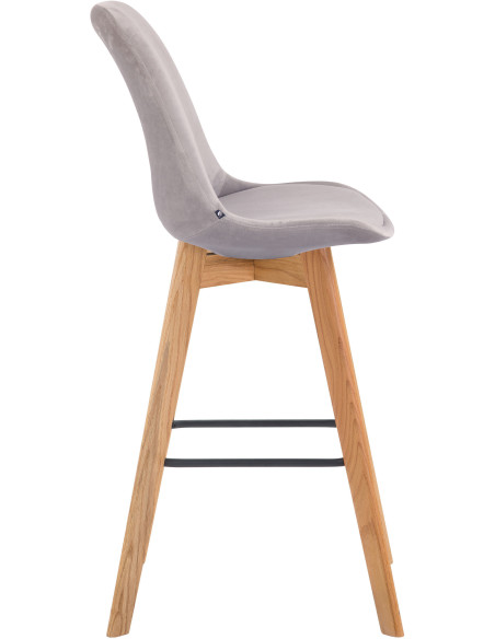 Tabouret de bar scandinave en Velours Gris Bois de chêne Naturel Melvon - 3