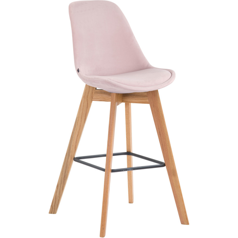 Tabouret de bar scandinave en Velours Rose Bois de chêne Naturel Melvon  - 1