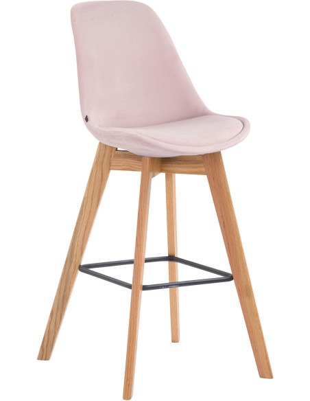 Tabouret de bar scandinave en Velours Rose Bois de chêne Naturel Melvon  - 1