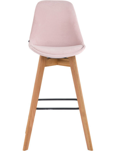 Tabouret de bar scandinave en Velours Rose Bois de chêne Naturel Melvon  - 2