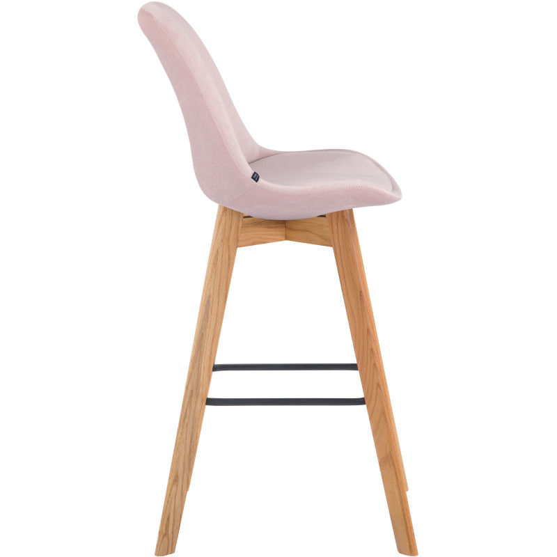 Tabouret de bar scandinave en Velours Rose Bois de chêne Naturel Melvon  - 3