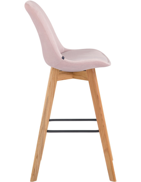 Tabouret de bar scandinave en Velours Rose Bois de chêne Naturel Melvon  - 3