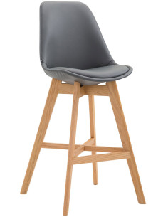 Tabouret de bar scandinave en Polyuréthane Gris Bois de chêne Naturel Brelon  - 1