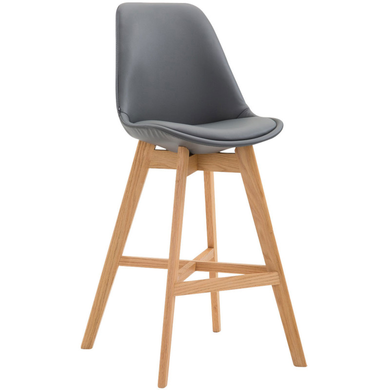 Tabouret de bar scandinave en Polyuréthane Gris Bois de chêne Naturel Brelon  - 1