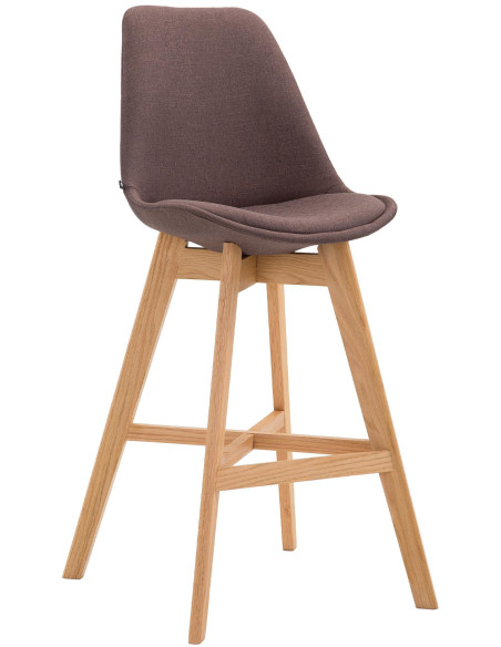 Tabouret de bar scandinave en Tissu Marron Bois de chêne Naturel Brelon  - 1