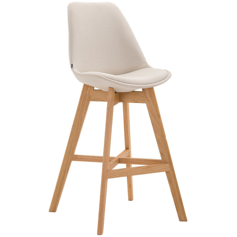 Tabouret de bar scandinave en Tissu Blanc crème Bois de chêne Naturel Brelon  - 1