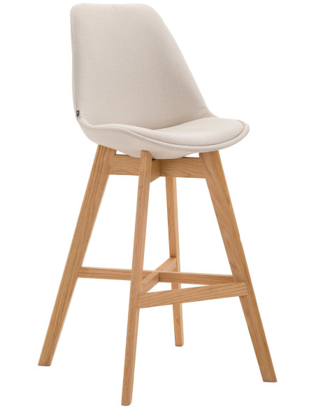 Tabouret de bar scandinave en Tissu Blanc crème Bois de chêne Naturel Brelon  - 1