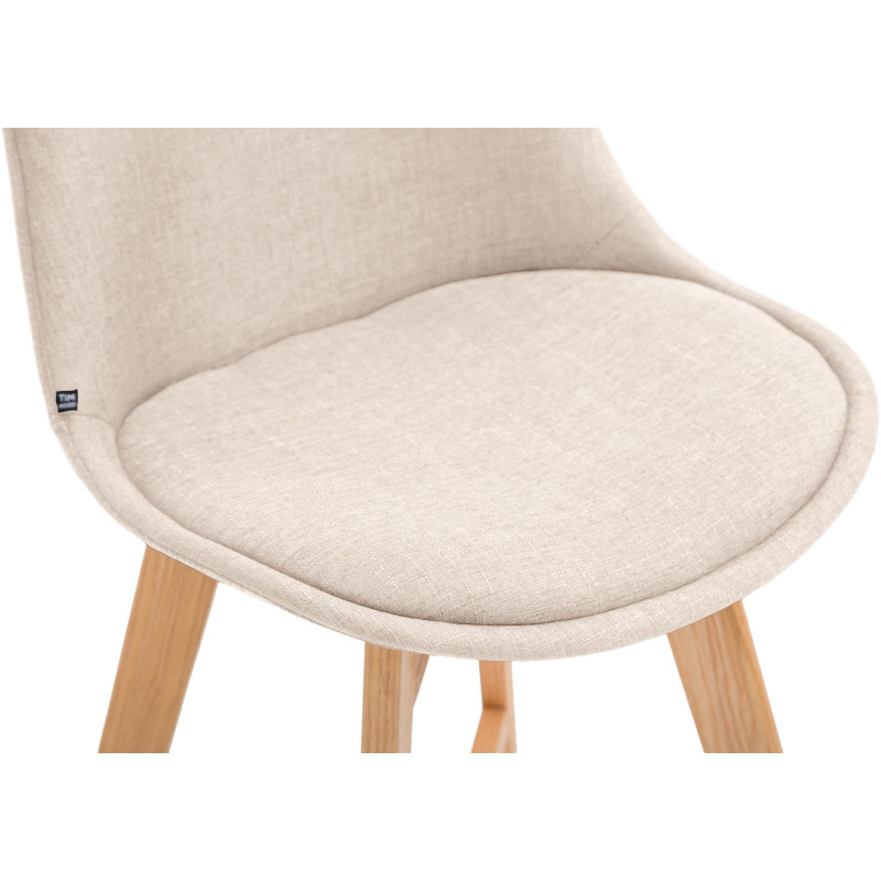 Tabouret de bar scandinave en Tissu Blanc crème Bois de chêne Naturel Brelon  - 2