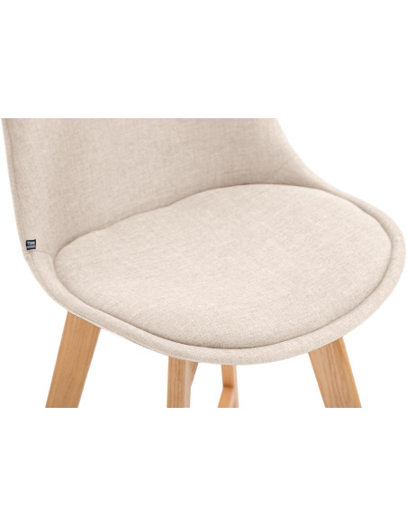 Tabouret de bar scandinave en Tissu Blanc crème Bois de chêne Naturel Brelon  - 2