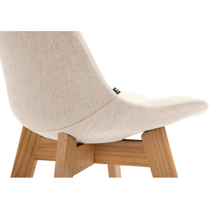 Tabouret de bar scandinave en Tissu Blanc crème Bois de chêne Naturel Brelon  - 3
