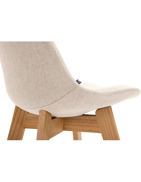 Tabouret de bar scandinave en Tissu Blanc crème Bois de chêne Naturel Brelon  - 3