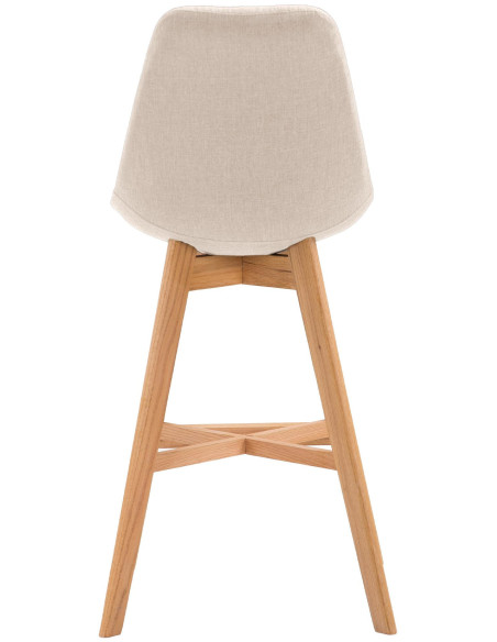 Tabouret de bar scandinave en Tissu Blanc crème Bois de chêne Naturel Brelon  - 4