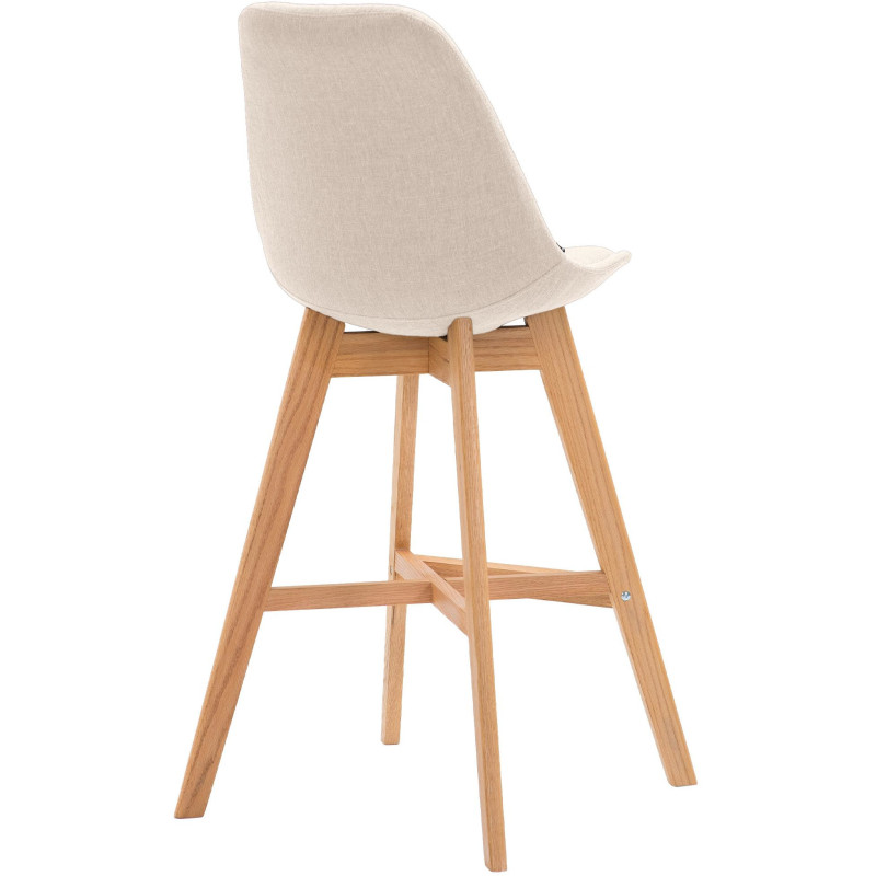 Tabouret de bar scandinave en Tissu Blanc crème Bois de chêne Naturel Brelon  - 5