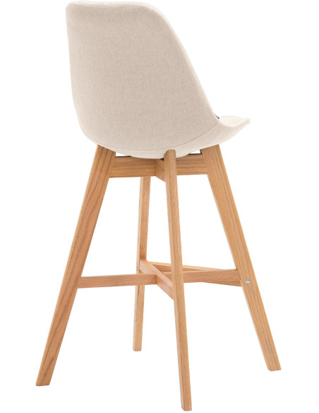 Tabouret de bar scandinave en Tissu Blanc crème Bois de chêne Naturel Brelon  - 5