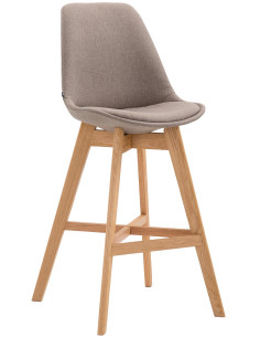 Tabouret de bar scandinave en Tissu Taupe Bois de chêne Naturel Brelon  - 1