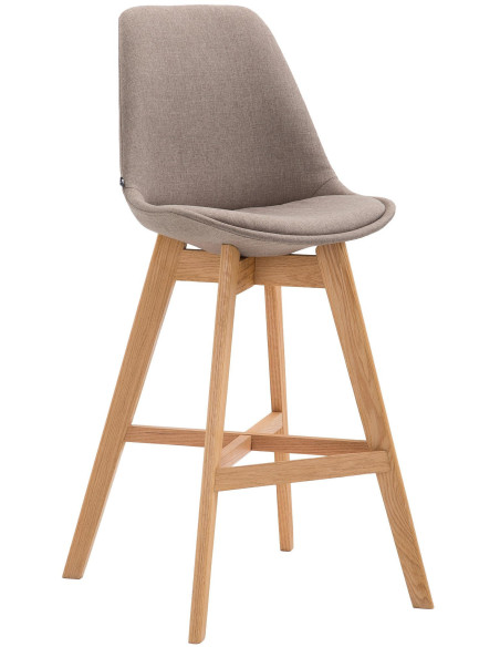 Tabouret de bar scandinave en Tissu Taupe Bois de chêne Naturel Brelon  - 1