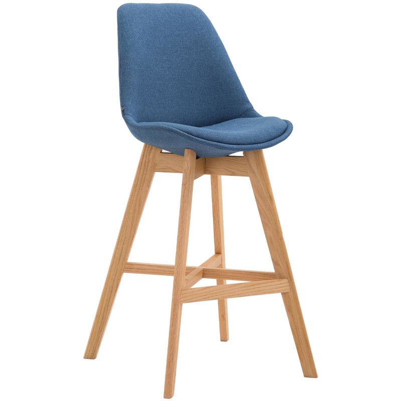 Tabouret de bar scandinave en Tissu Bleu Bois de chêne Naturel Brelon  - 1