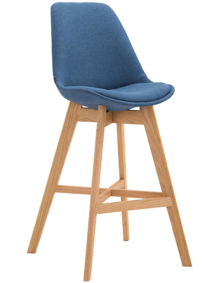 Tabouret de bar scandinave en Tissu Bleu Bois de chêne Naturel Brelon  - 1