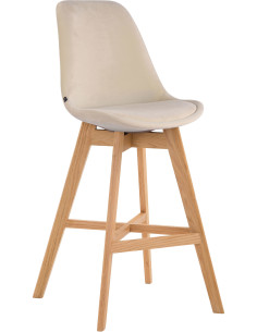 Tabouret de bar scandinave en Velours Blanc crème Bois de chêne Naturel Brelon  - 1
