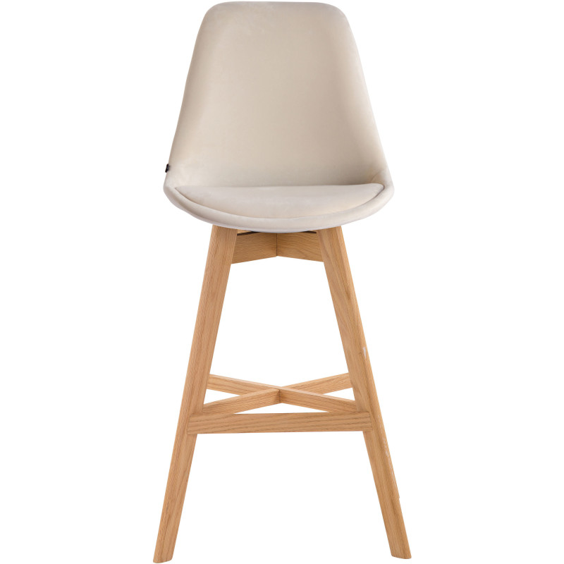 Tabouret de bar scandinave en Velours Blanc crème Bois de chêne Naturel Brelon  - 2