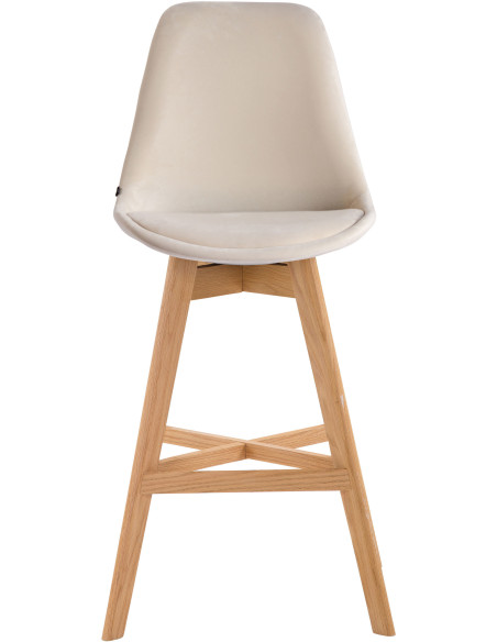 Tabouret de bar scandinave en Velours Blanc crème Bois de chêne Naturel Brelon  - 2