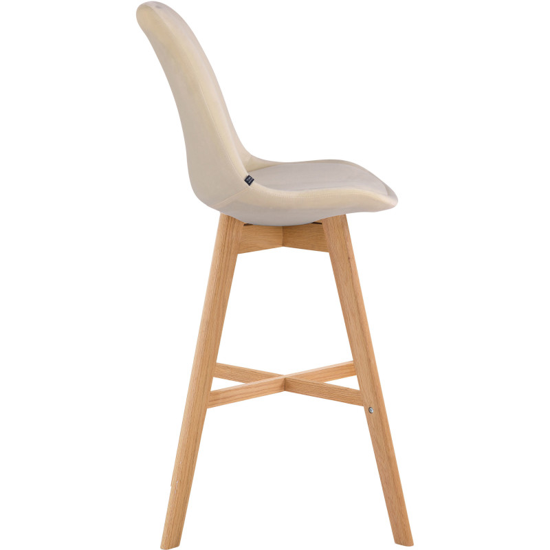 Tabouret de bar scandinave en Velours Blanc crème Bois de chêne Naturel Brelon  - 3