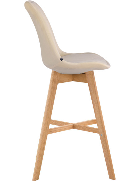 Tabouret de bar scandinave en Velours Blanc crème Bois de chêne Naturel Brelon  - 3