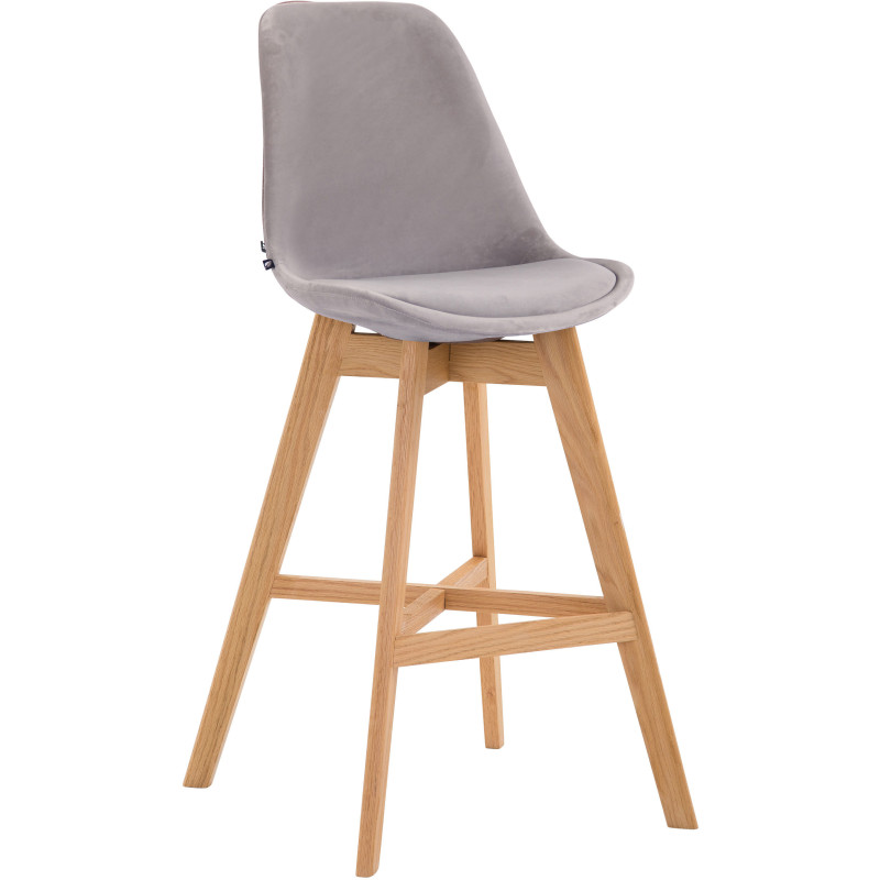 Tabouret de bar scandinave en Velours Gris Bois de chêne Naturel Brelon  - 1