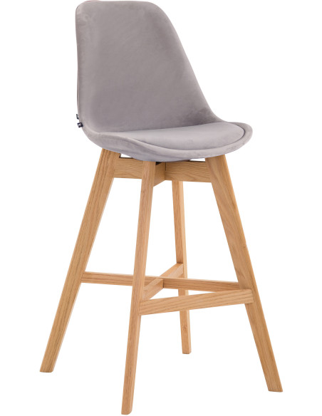 Tabouret de bar scandinave en Velours Gris Bois de chêne Naturel Brelon  - 1