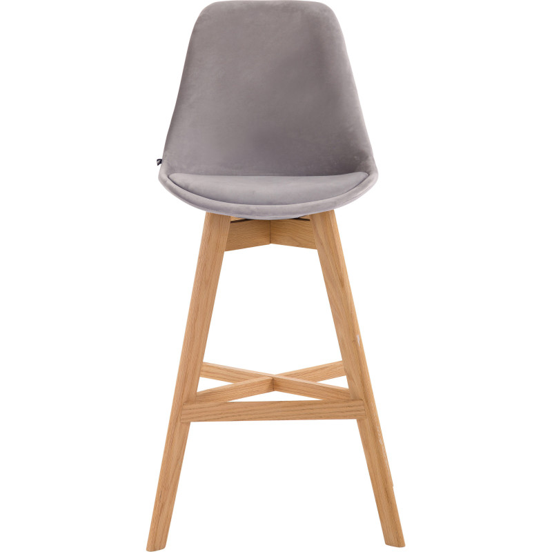 Tabouret de bar scandinave en Velours Gris Bois de chêne Naturel Brelon  - 2