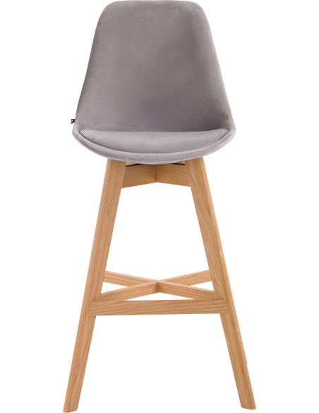 Tabouret de bar scandinave en Velours Gris Bois de chêne Naturel Brelon  - 2