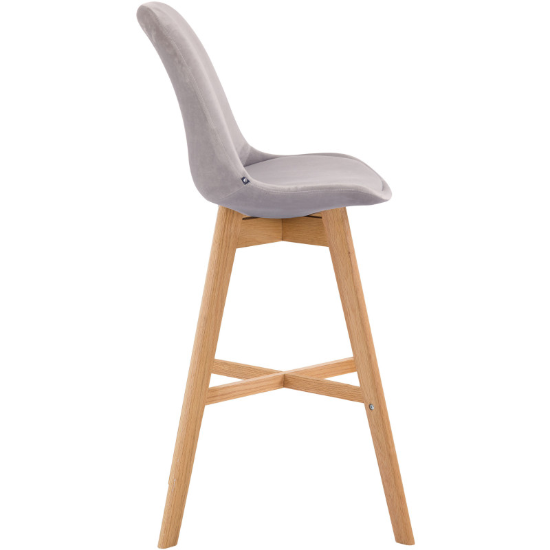 Tabouret de bar scandinave en Velours Gris Bois de chêne Naturel Brelon  - 3