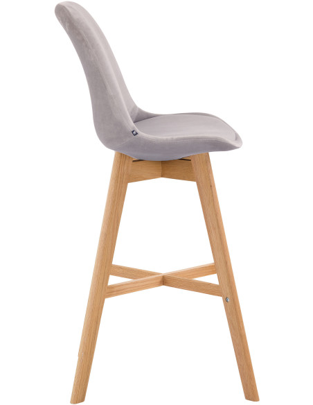 Tabouret de bar scandinave en Velours Gris Bois de chêne Naturel Brelon  - 3