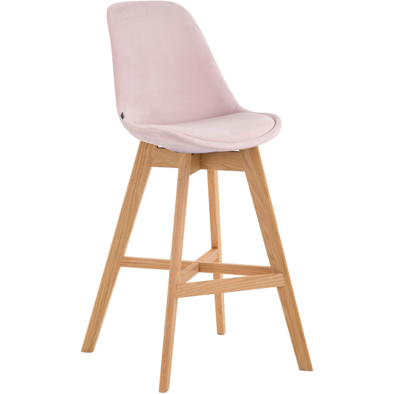 Tabouret de bar scandinave en Velours Rose Bois de chêne Naturel Brelon  - 1