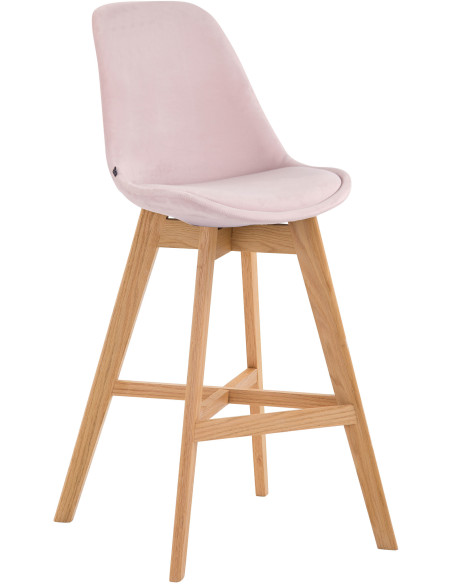 Tabouret de bar scandinave en Velours Rose Bois de chêne Naturel Brelon  - 1
