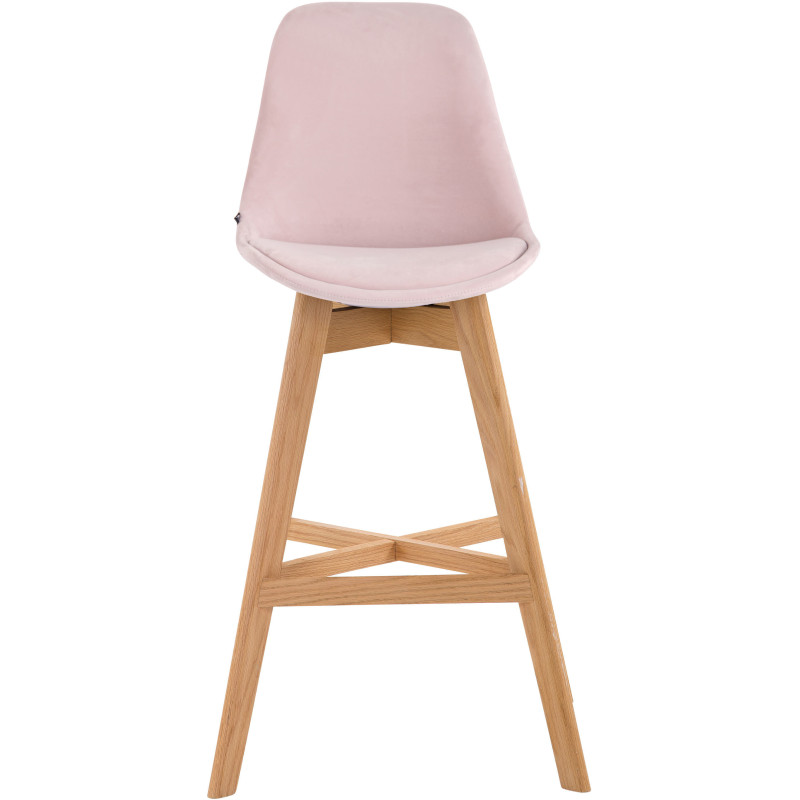 Tabouret de bar scandinave en Velours Rose Bois de chêne Naturel Brelon  - 2