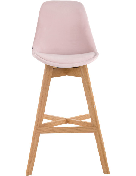 Tabouret de bar scandinave en Velours Rose Bois de chêne Naturel Brelon  - 2