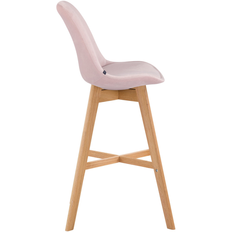 Tabouret de bar scandinave en Velours Rose Bois de chêne Naturel Brelon  - 3