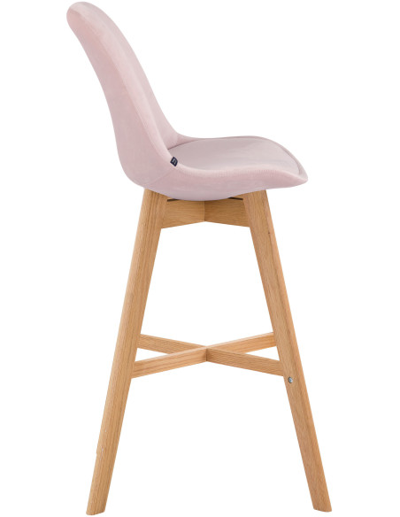 Tabouret de bar scandinave en Velours Rose Bois de chêne Naturel Brelon  - 3