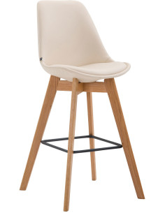 Tabouret de bar scandinave en Polyuréthane Blanc crème Bois de chêne Naturel Melvon - 1