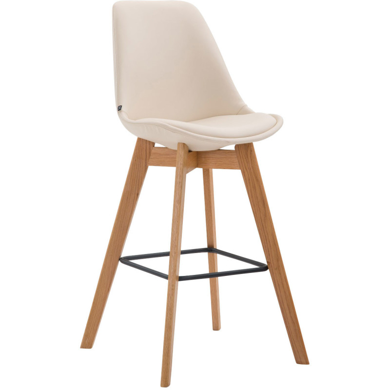 Tabouret de bar scandinave en Polyuréthane Blanc crème Bois de chêne Naturel Melvon - 1