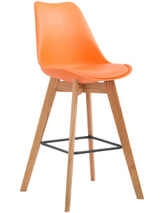 Tabouret de bar scandinave en Polypropylène Orange Bois de chêne Naturel Melvon  - 1